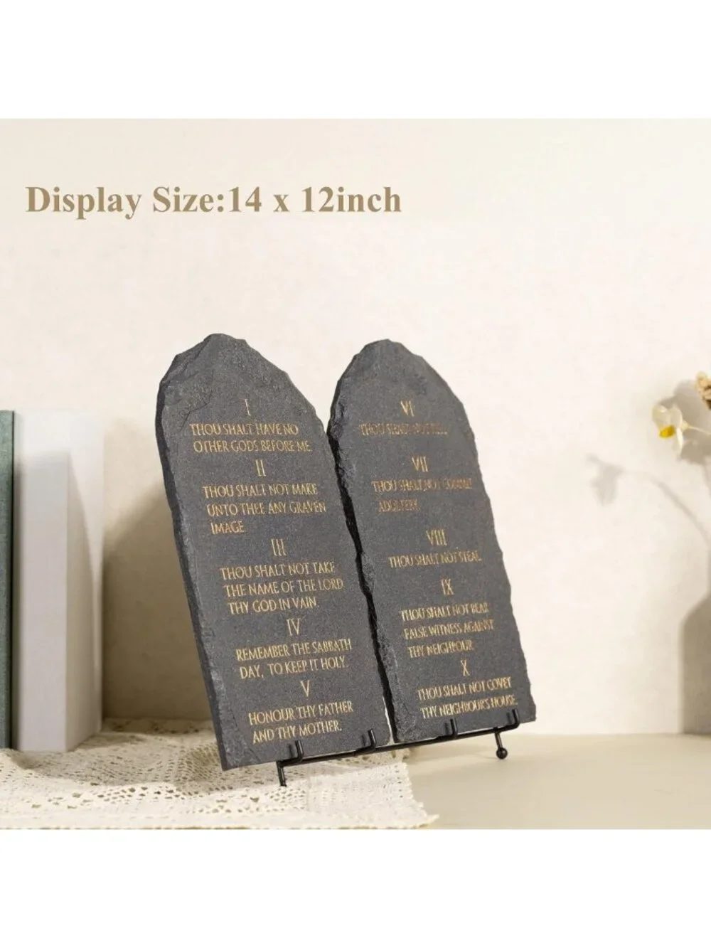 Christian Wall Decor - 14x12 Black Stone Effect Ten Commandments Tablets